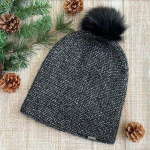 Crochet Black Silver Slouchy Beanie Pompom Hat